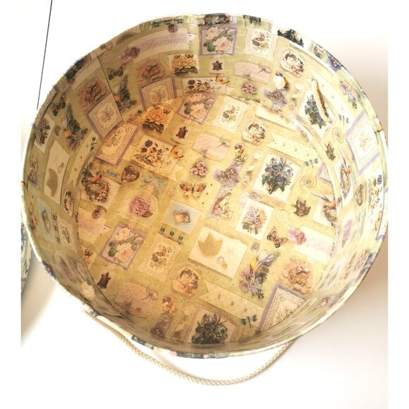 Maxi Size! Vtg Shabby Chic Hat Box Cardboard w/ Rope Handle, 15.25" Floral - Picture 6 of 8